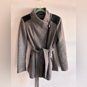 Grey wool Guess trench with faux leather accents